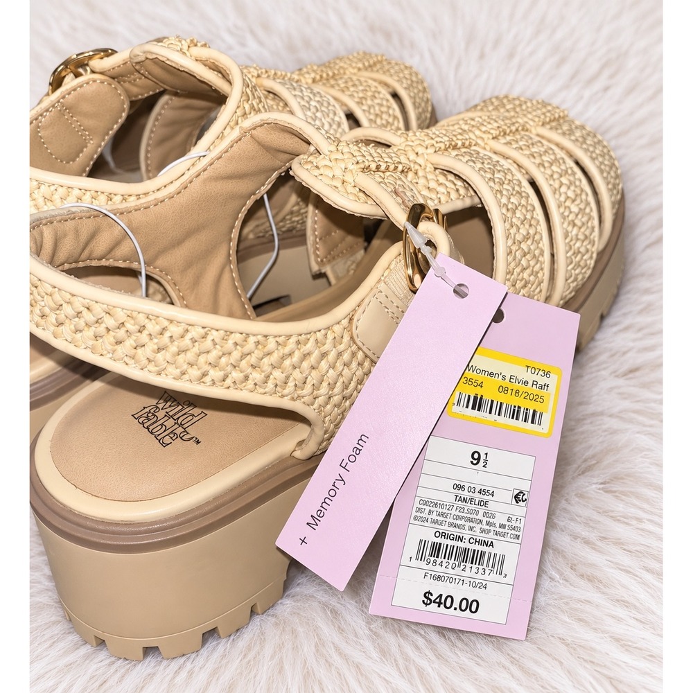 Wild Fable Womens Elvie Raffia Platform Fisherman Sandals Tan Beige 9.5 NWT - Picture 5 of 6